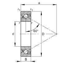 推力角接觸球軸承 7603025-2RS-TVP, 單向，接觸角 a = 60°，限制公差，兩側(cè)唇密封