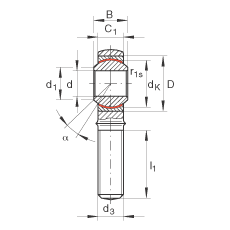 桿端軸承 GAKR25-PW, 根據(jù) DIN ISO 12 240-4 標(biāo)準(zhǔn)，帶右旋外螺紋，需維護