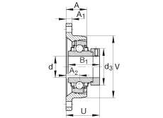 軸承座單元 RCJT3/4, 對角法蘭軸承座單元，鑄鐵，根據(jù) ABMA 15 - 1991, ABMA 14 - 1991, ISO3228 帶有偏心緊定環(huán)，R型密封，英制